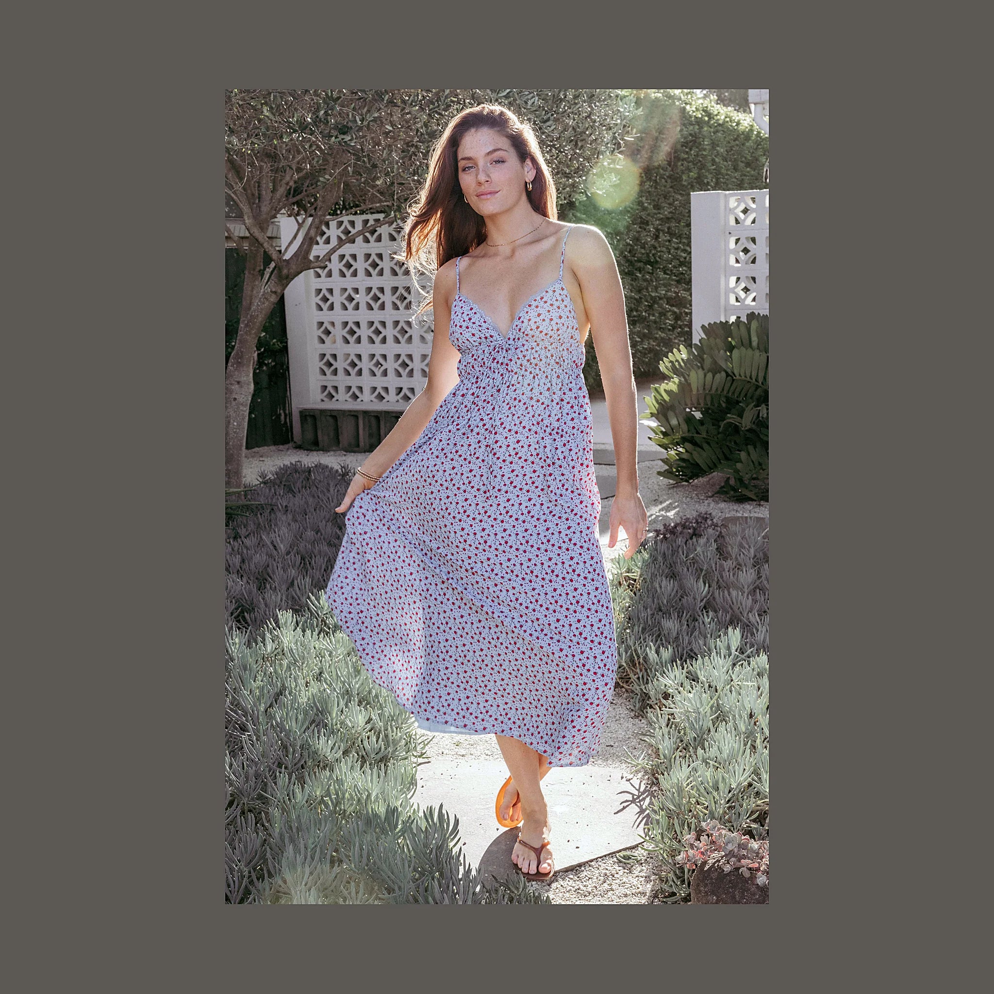 Freesia Midi Dress - Blue Red Floral