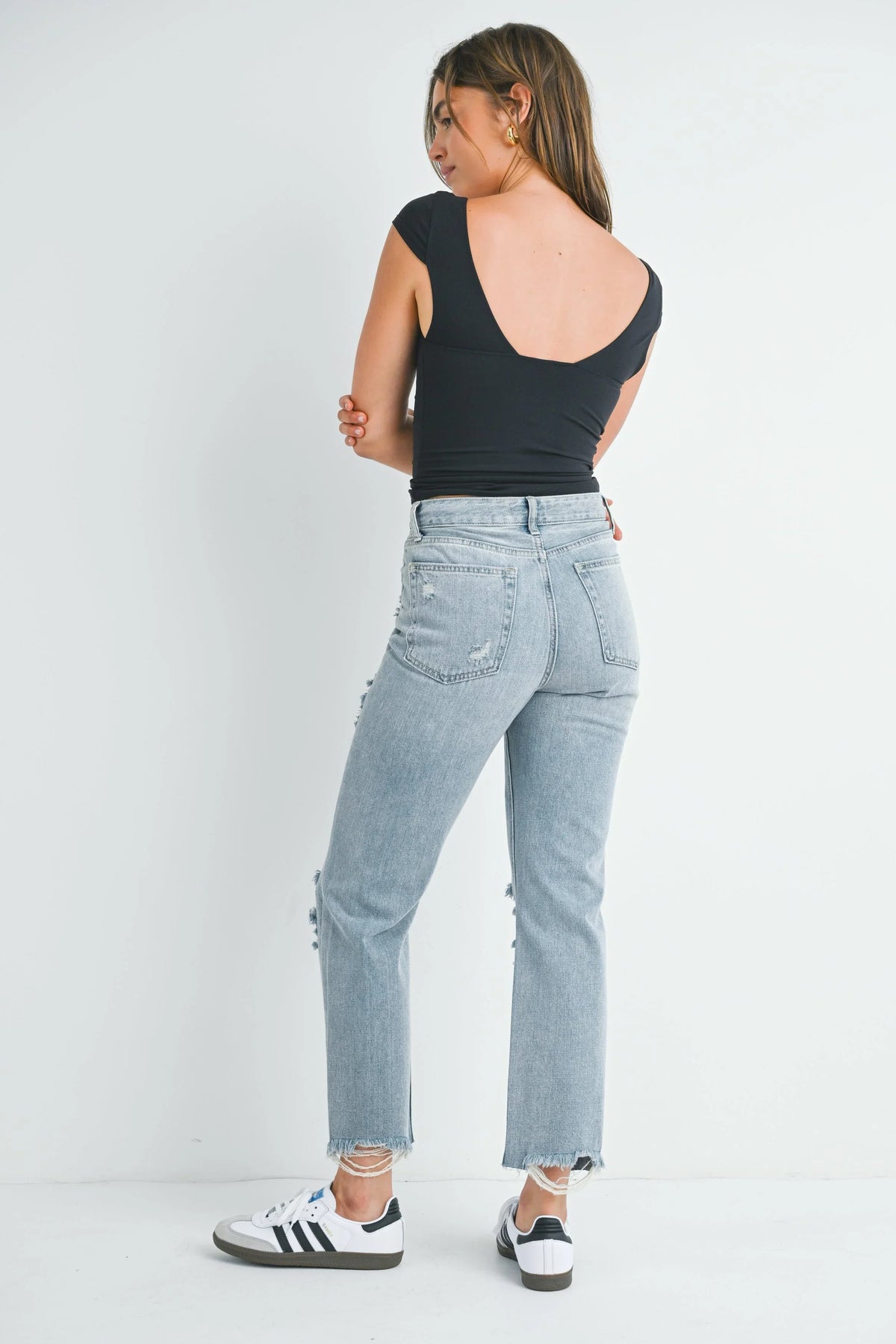 High rise waist on a full-length straight leg