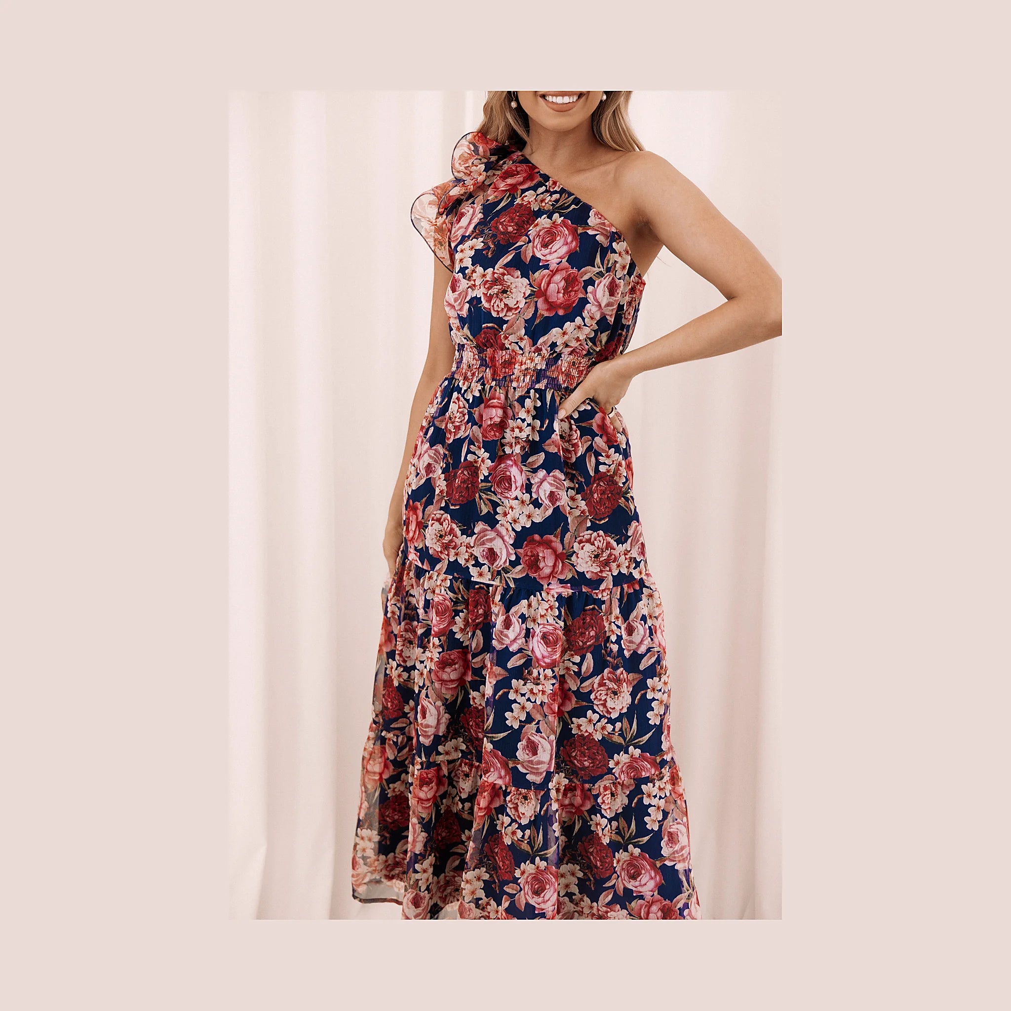 Tiered floral dress with a shirred waistband
