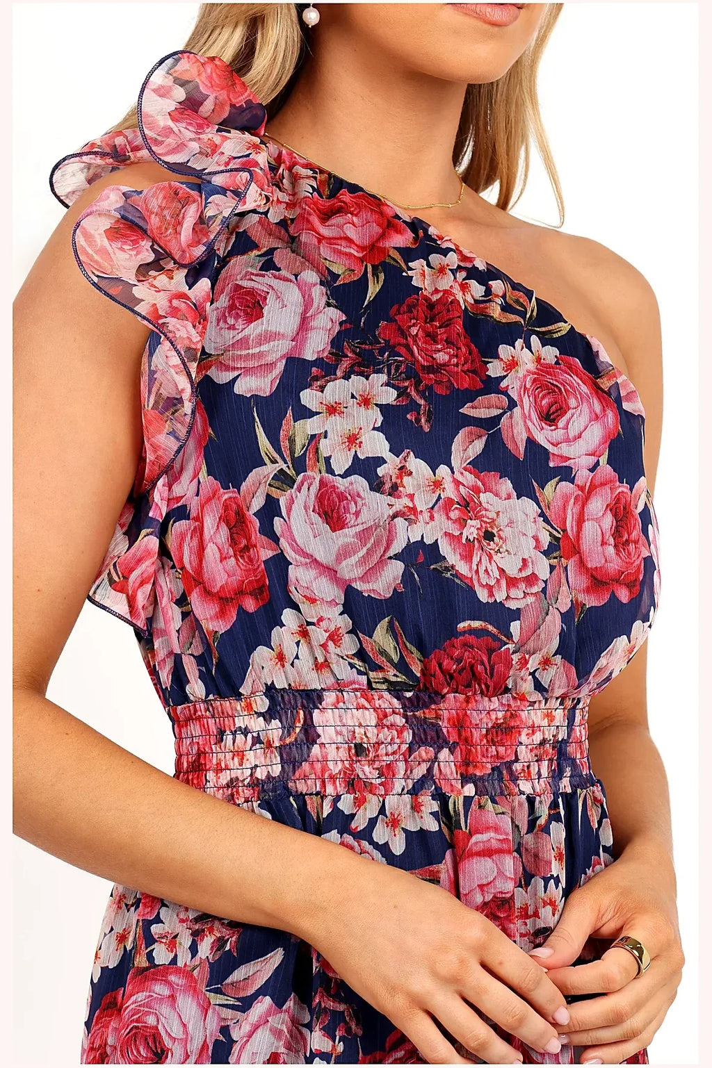 Layley One Shoulder Maxi Dress - Navy Floral