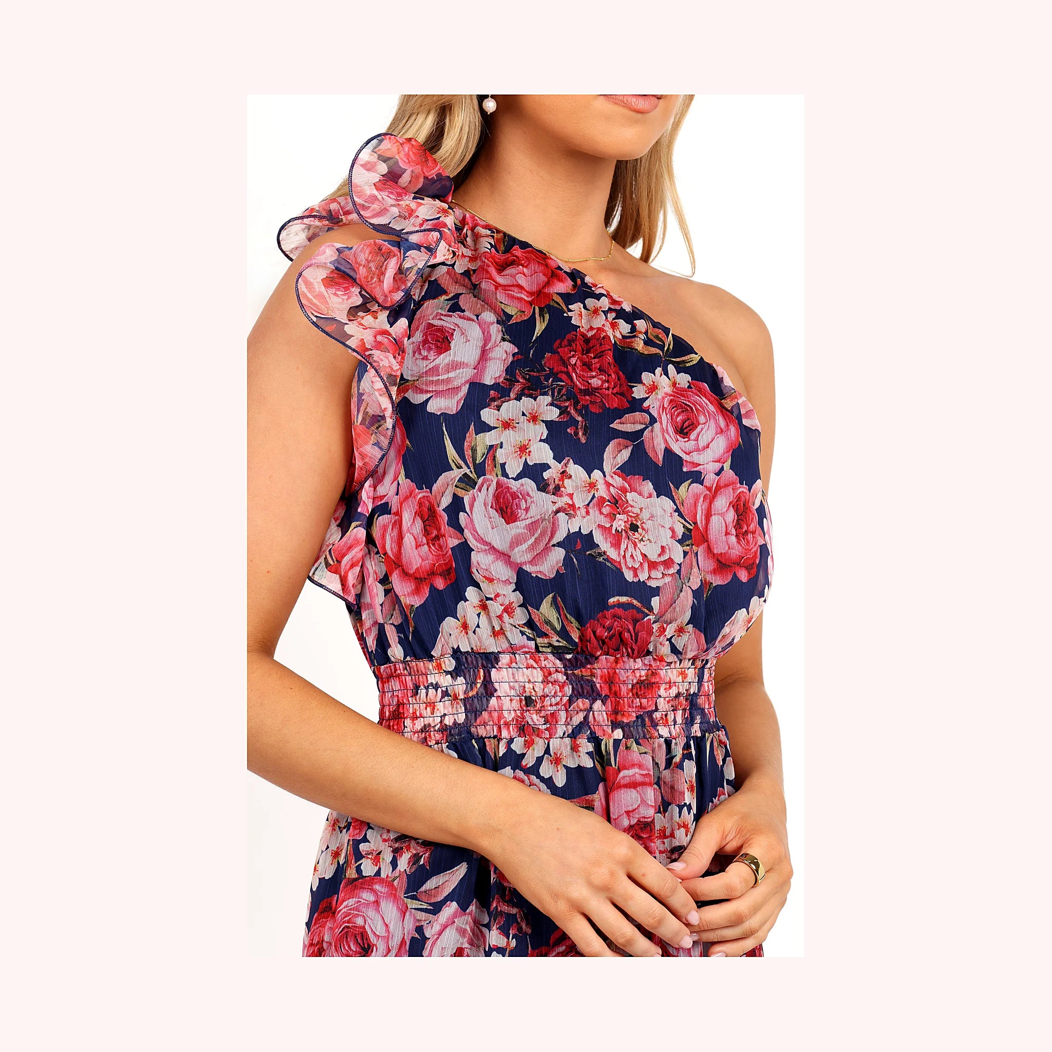 Layley One Shoulder Maxi Dress - Navy Floral