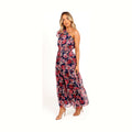 Navy floral maxi dress with a one-shoulder neckline