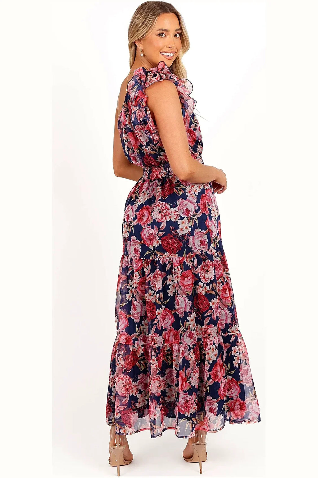 Layley One Shoulder Maxi Dress - Navy Floral