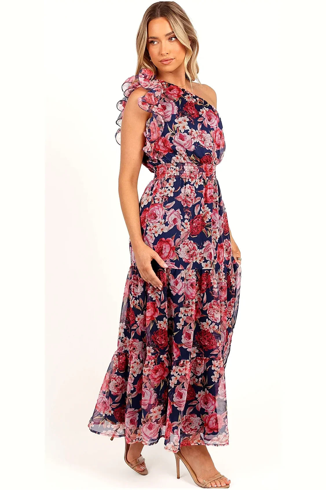 Layley One Shoulder Maxi Dress - Navy Floral