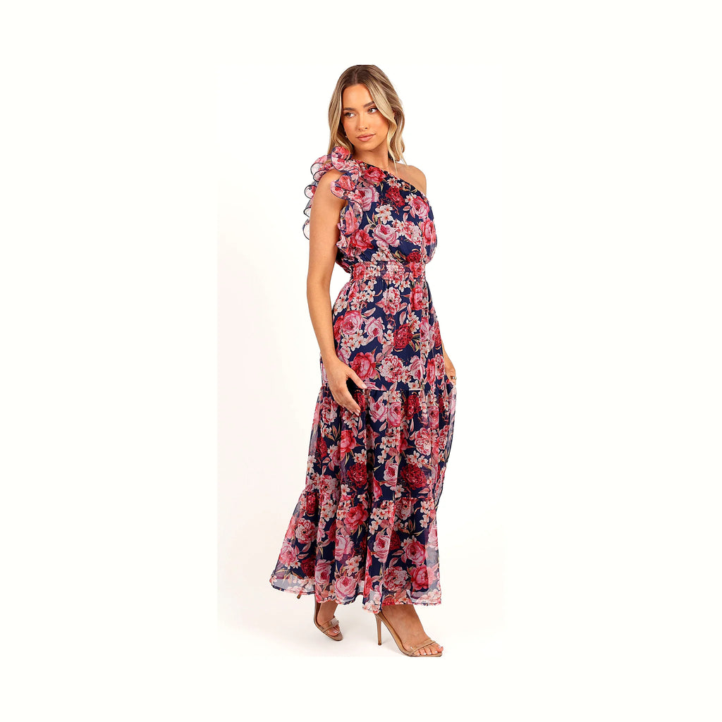 Layley One Shoulder Maxi Dress - Navy Floral