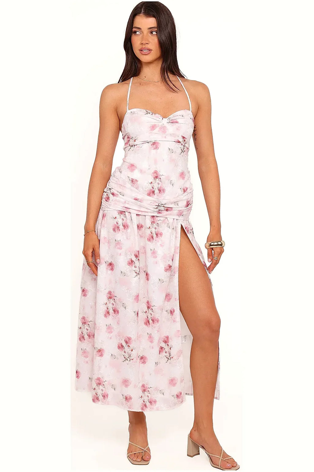 Lelia Halterneck Midi Dress - Pink Floral