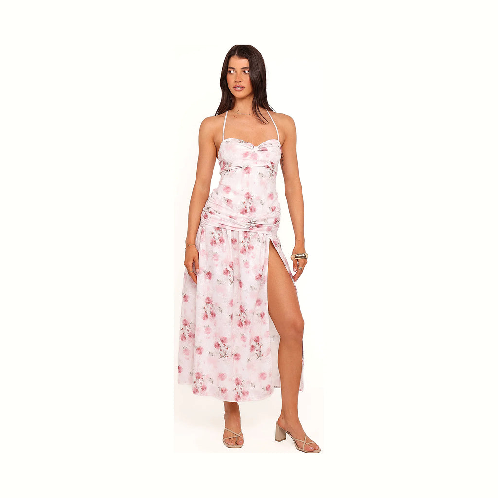Lelia Halterneck Midi Dress - Pink Floral