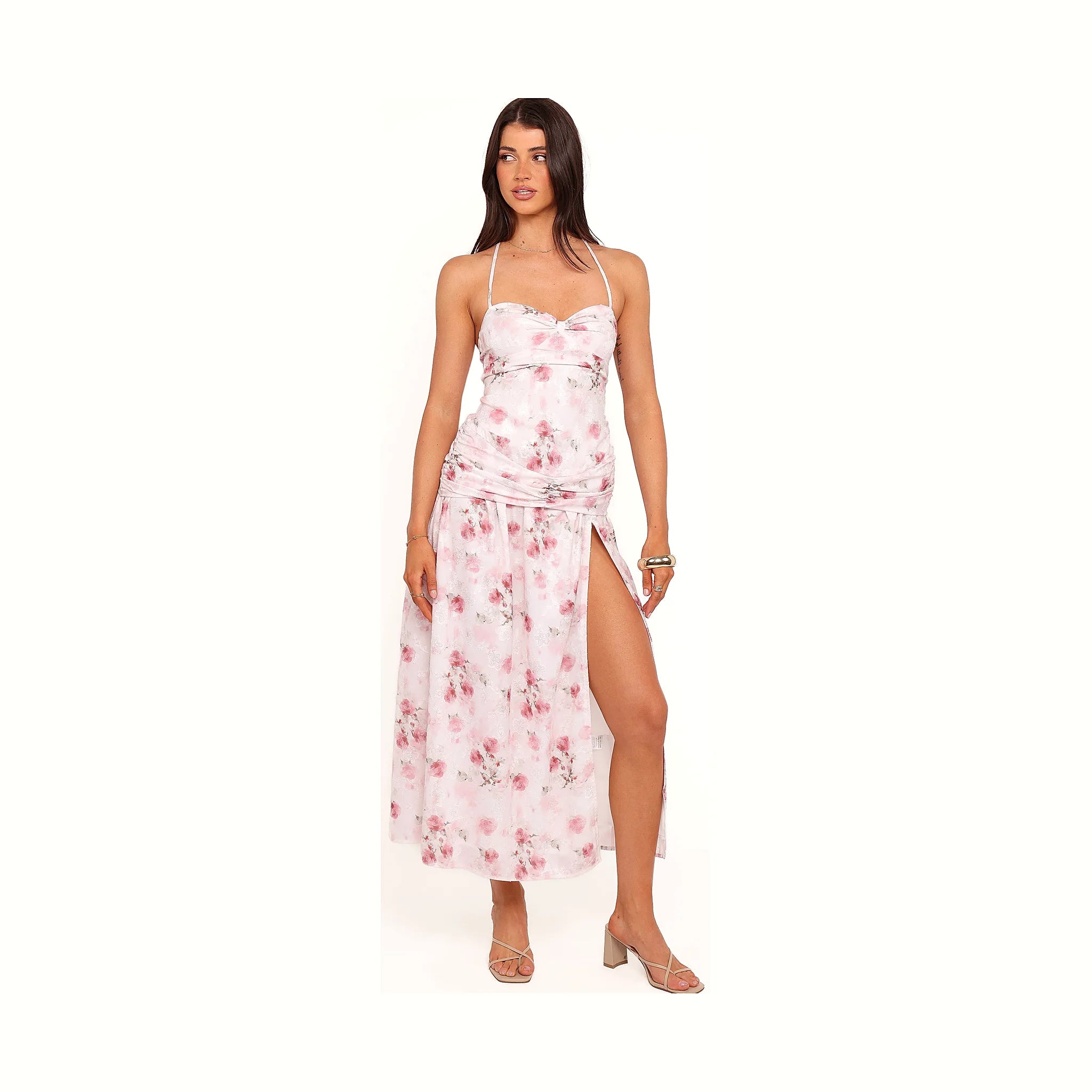 Lelia Halterneck Midi Dress - Pink Floral