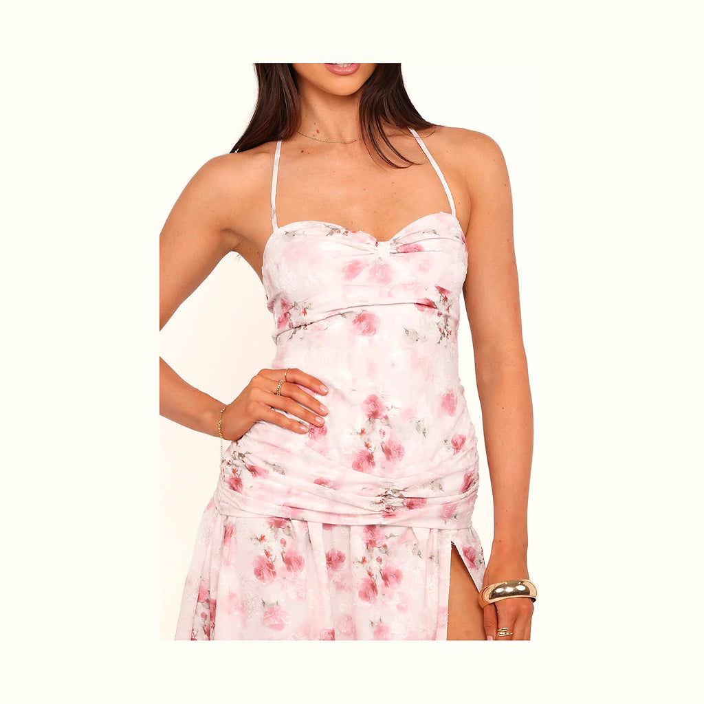 Lelia Halterneck Midi Dress - Pink Floral