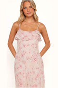 Pink and mauve floral maxi dress, front view