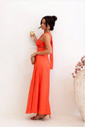 Tangerine one-shoulder cotton maxi dress, front view
