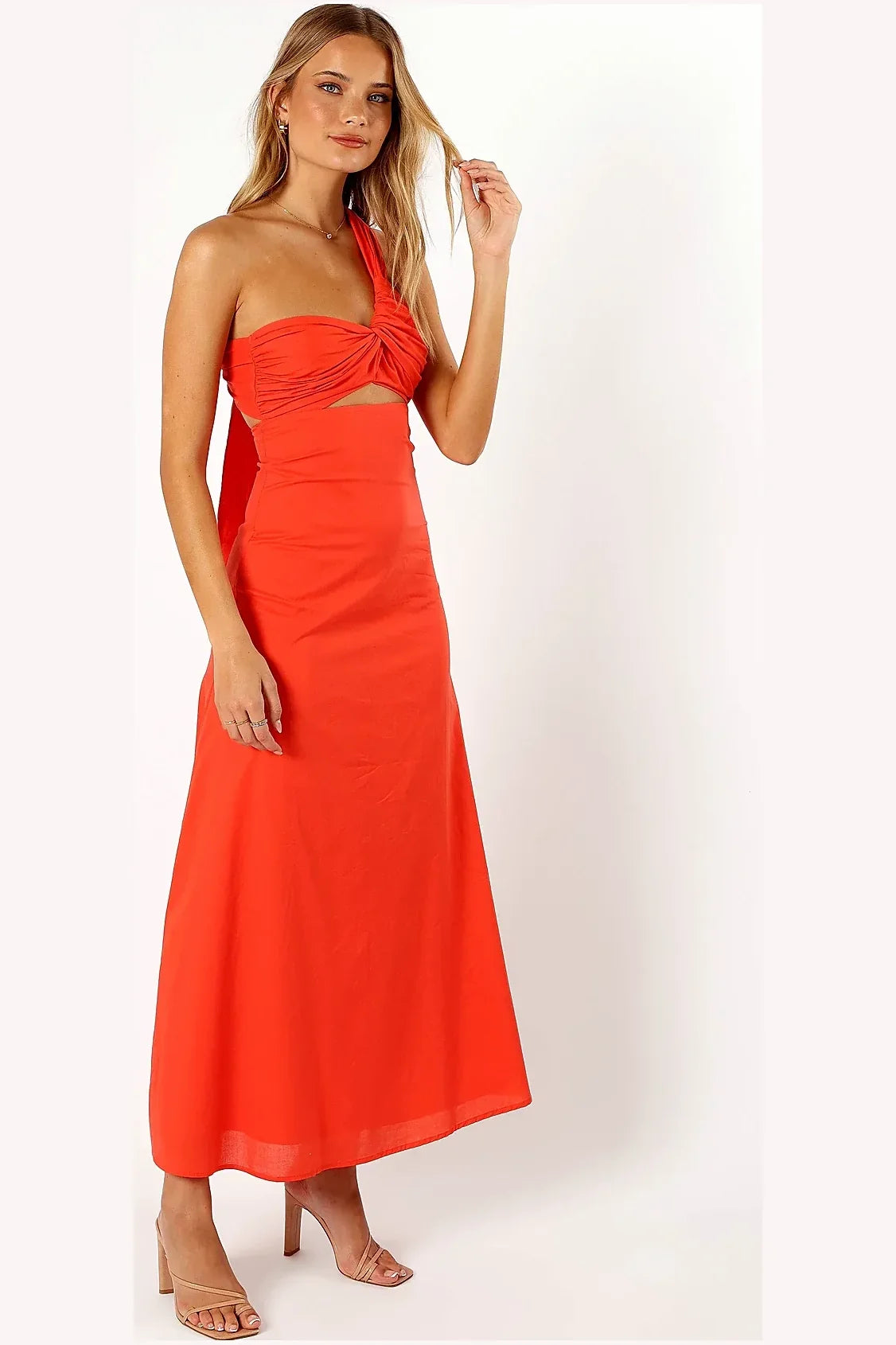 Luna One Shoulder Maxi Dress - Tangerine
