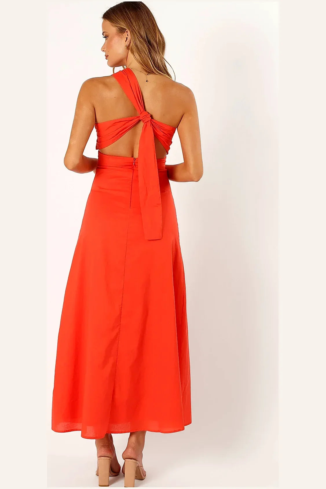 Luna One Shoulder Maxi Dress - Tangerine