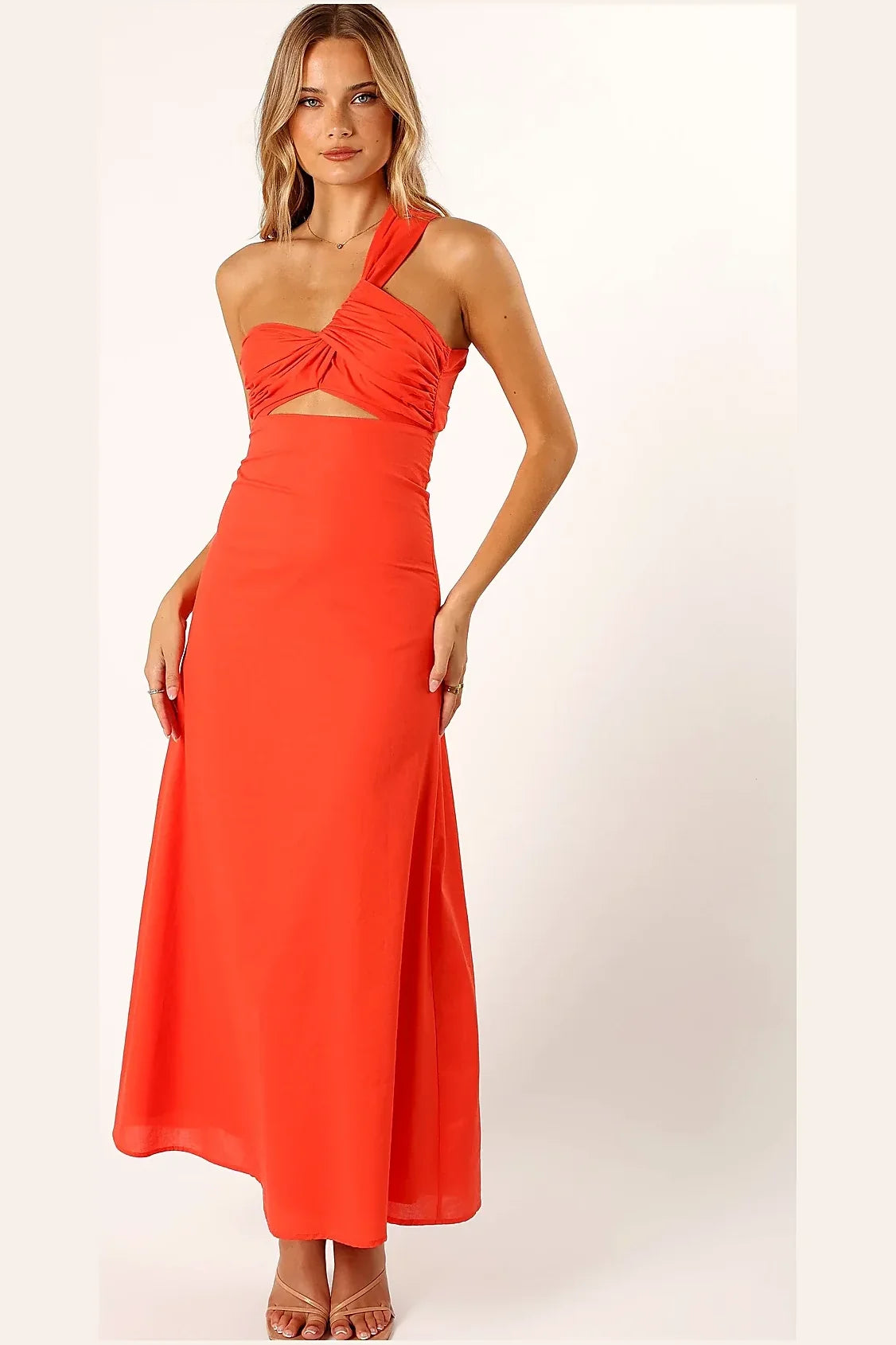 Back view of the tangerine cotton maxi dress