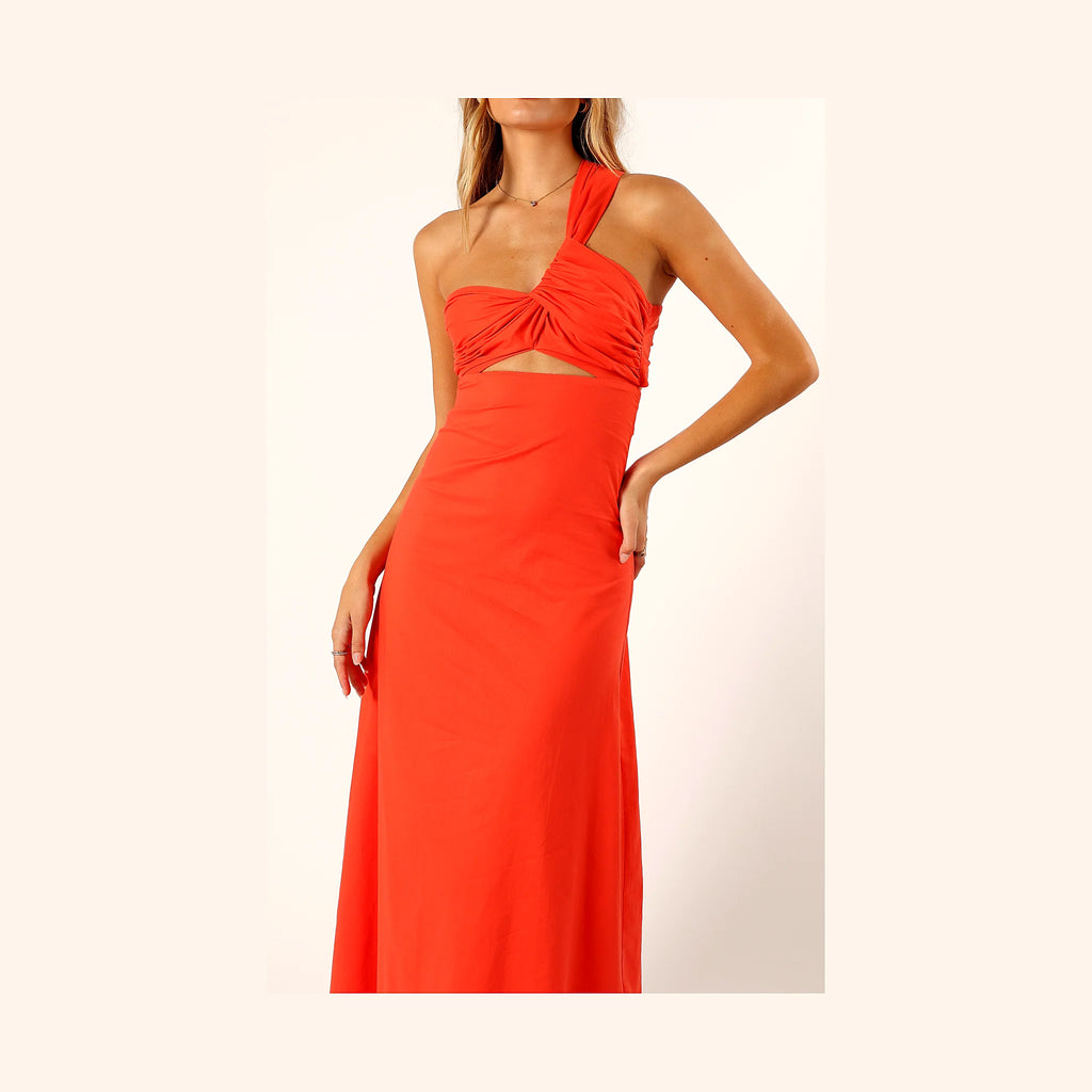 Luna One Shoulder Maxi Dress - Tangerine