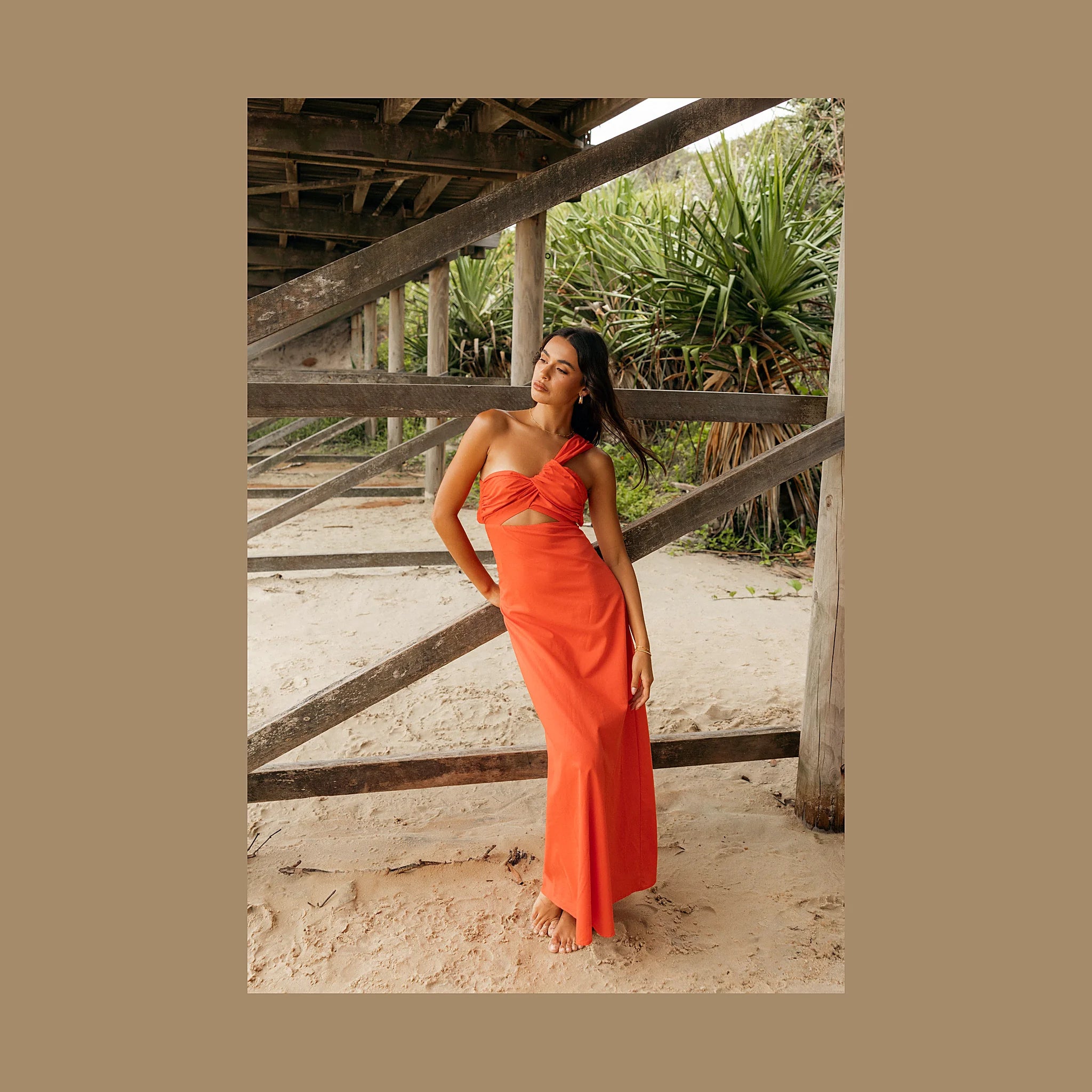 Luna One Shoulder Maxi Dress - Tangerine