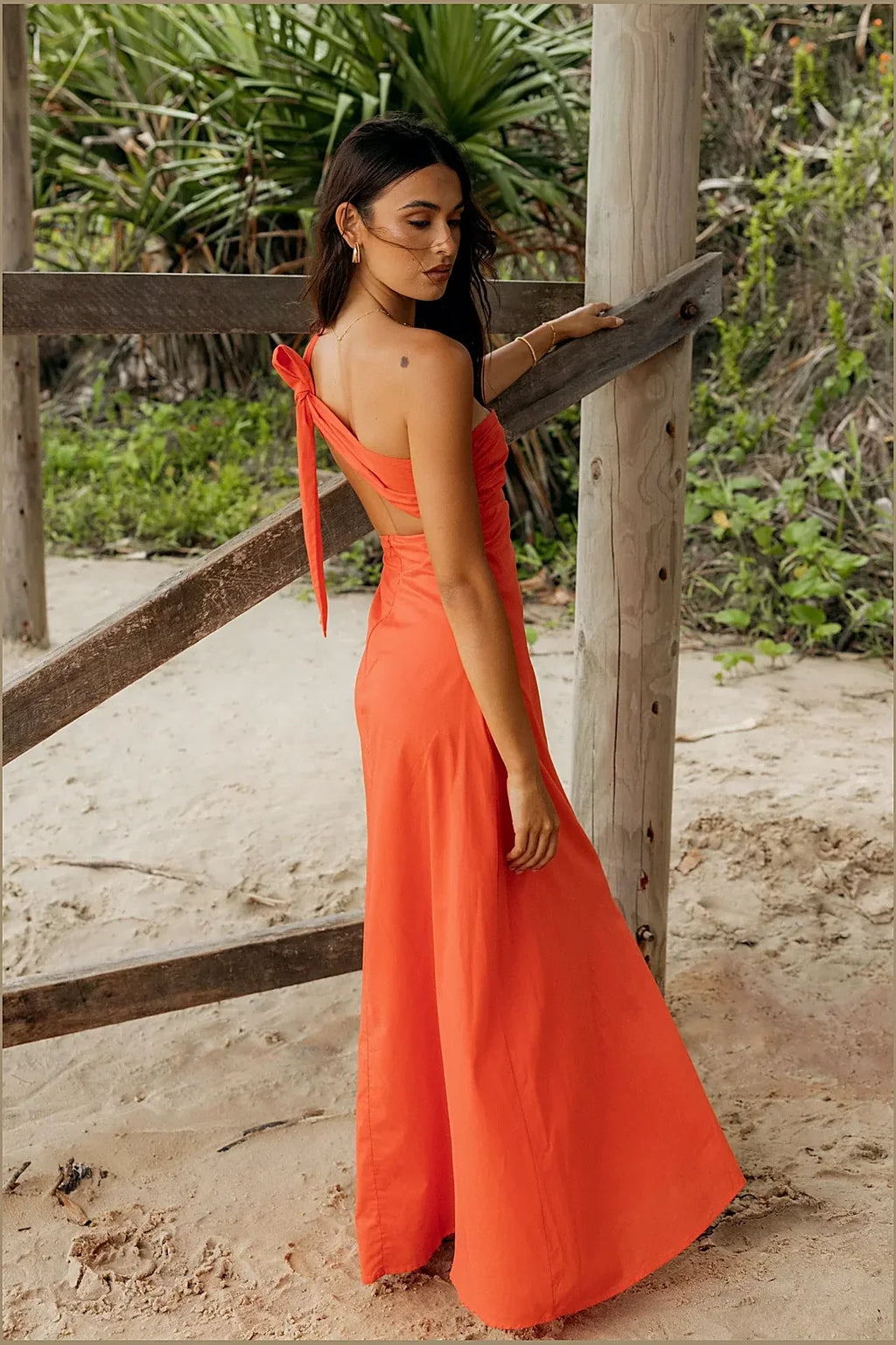 Luna One Shoulder Maxi Dress - Tangerine