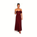 Burgundy maxi dress with a white polka dot print and a tie halterneck