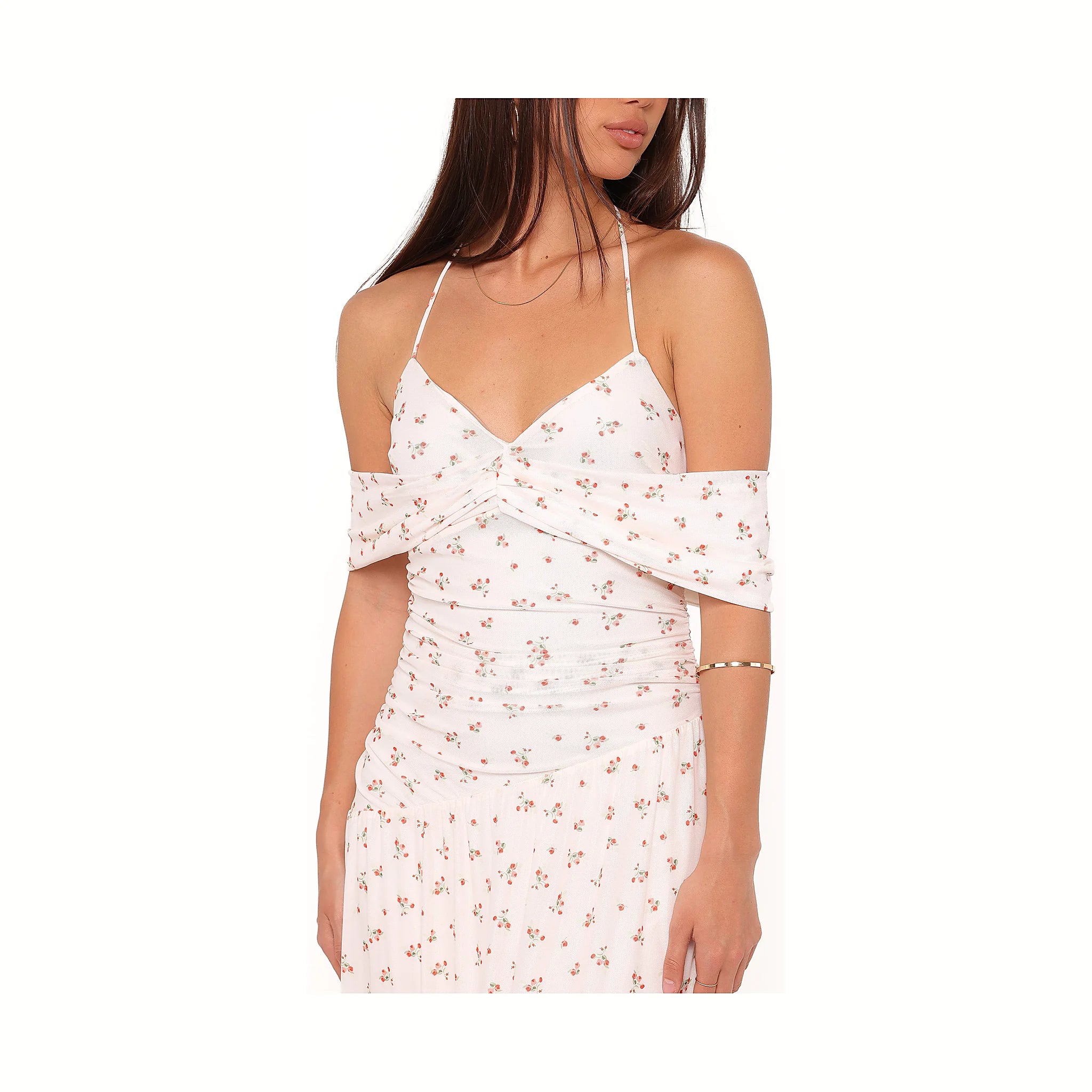 White ditsy floral maxi dress with a tie halterneck