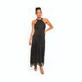 Black and gold polka dot maxi dress in pleated plisse fabric