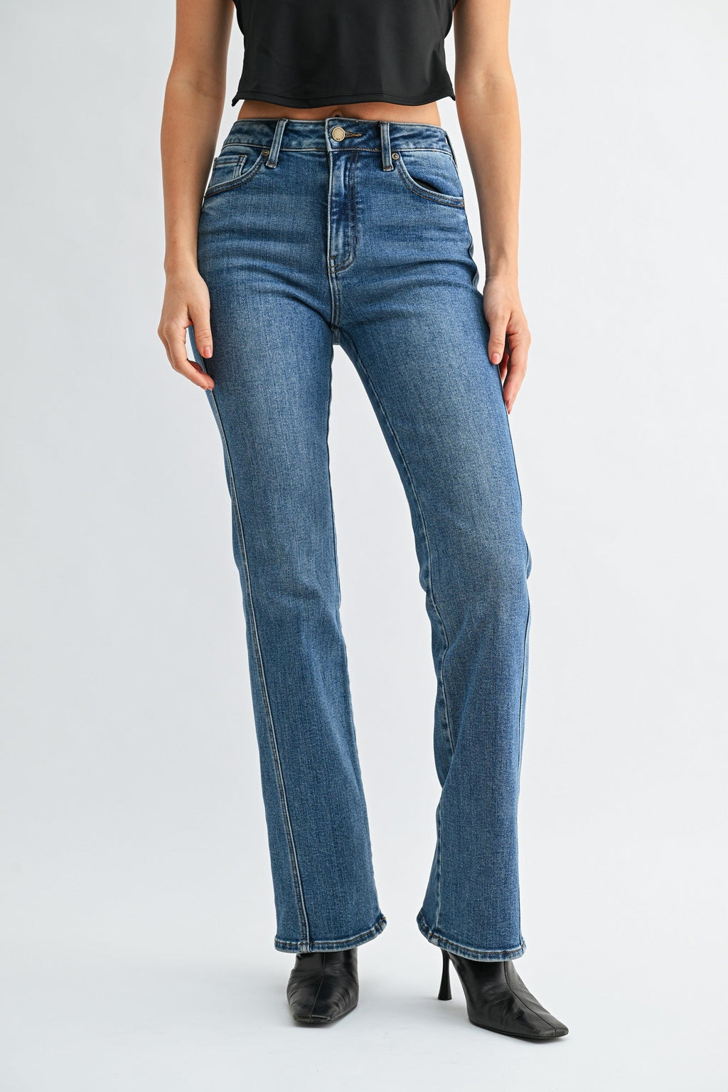 Soft structured stretch denim with hold and give