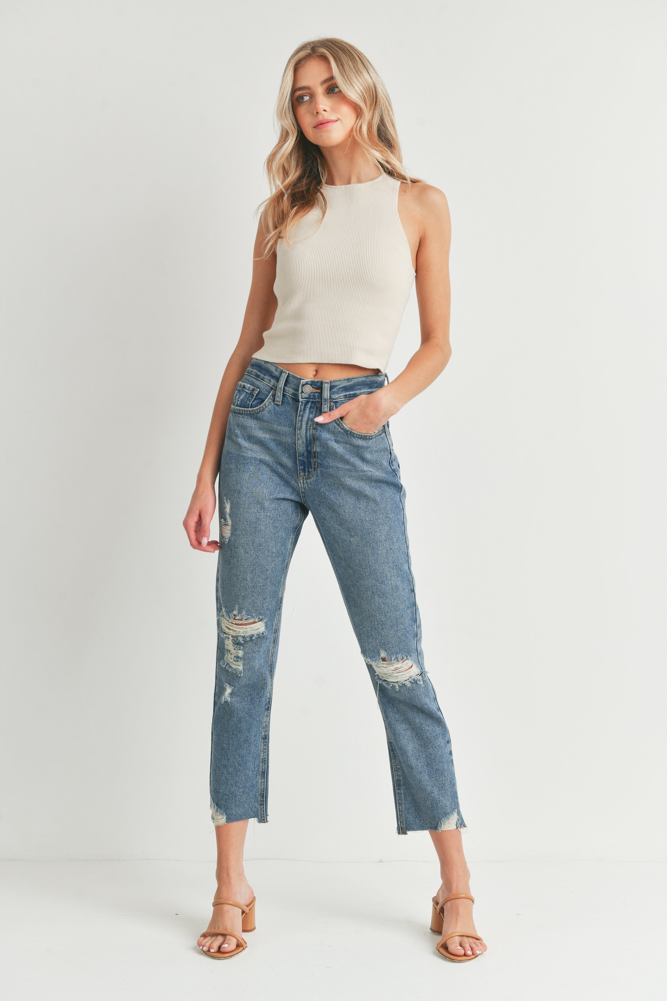 Mid Rise Hip Crop Jean