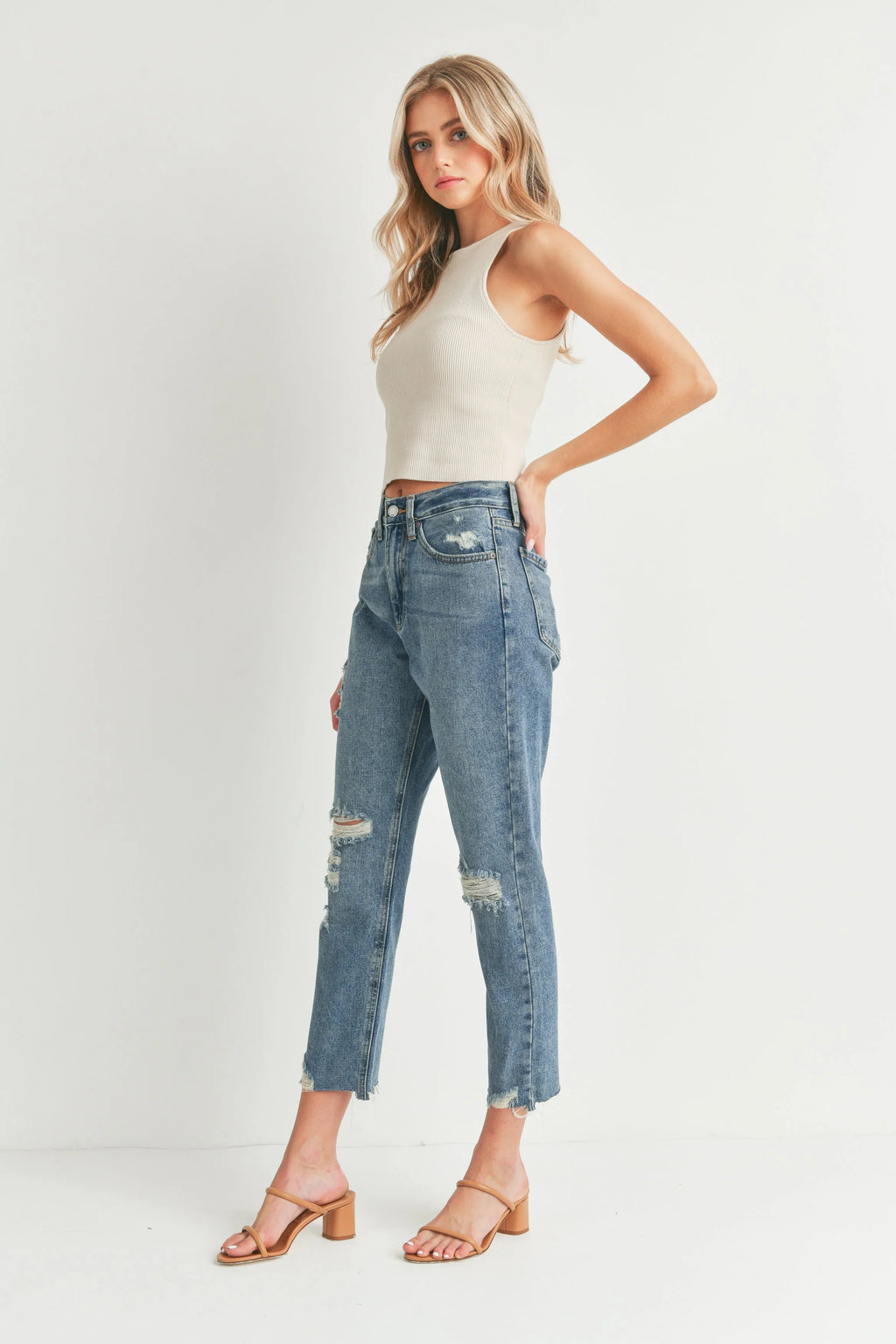 Mid Rise Hip Crop Jean