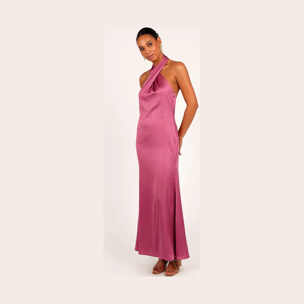 Mila Halterneck Maxi Dress - Dark Rose