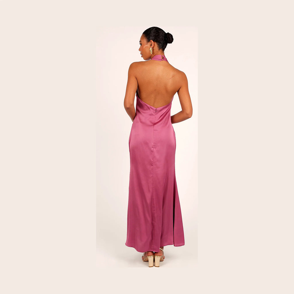 Mila Halterneck Maxi Dress - Dark Rose