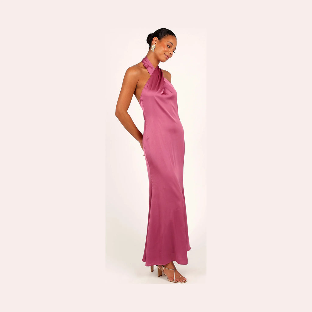 Mila Halterneck Maxi Dress - Dark Rose
