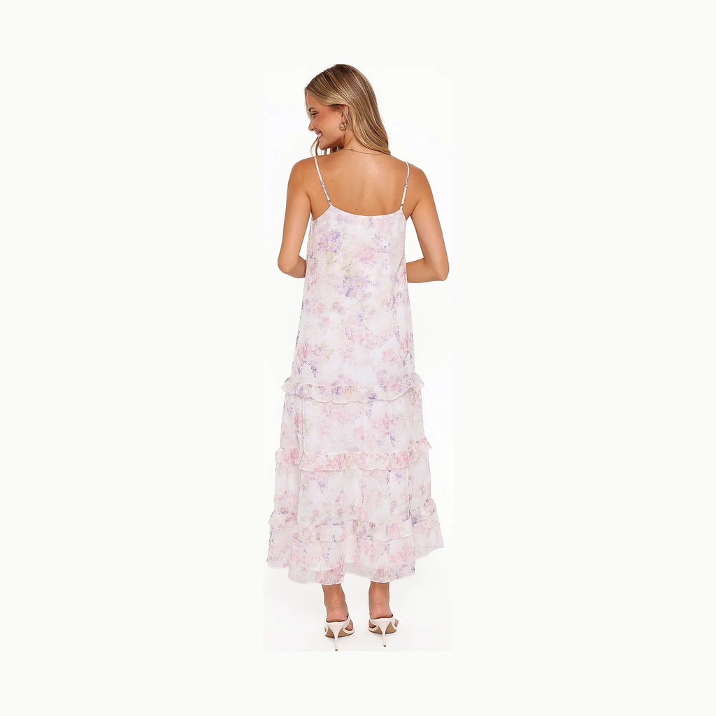 Multicoloured print maxi dress in a long cut