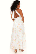 Light mint halterneck maxi dress in cotton, worn front-on
