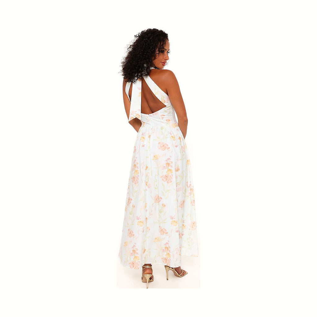 Light mint cotton maxi dress with a halterneck