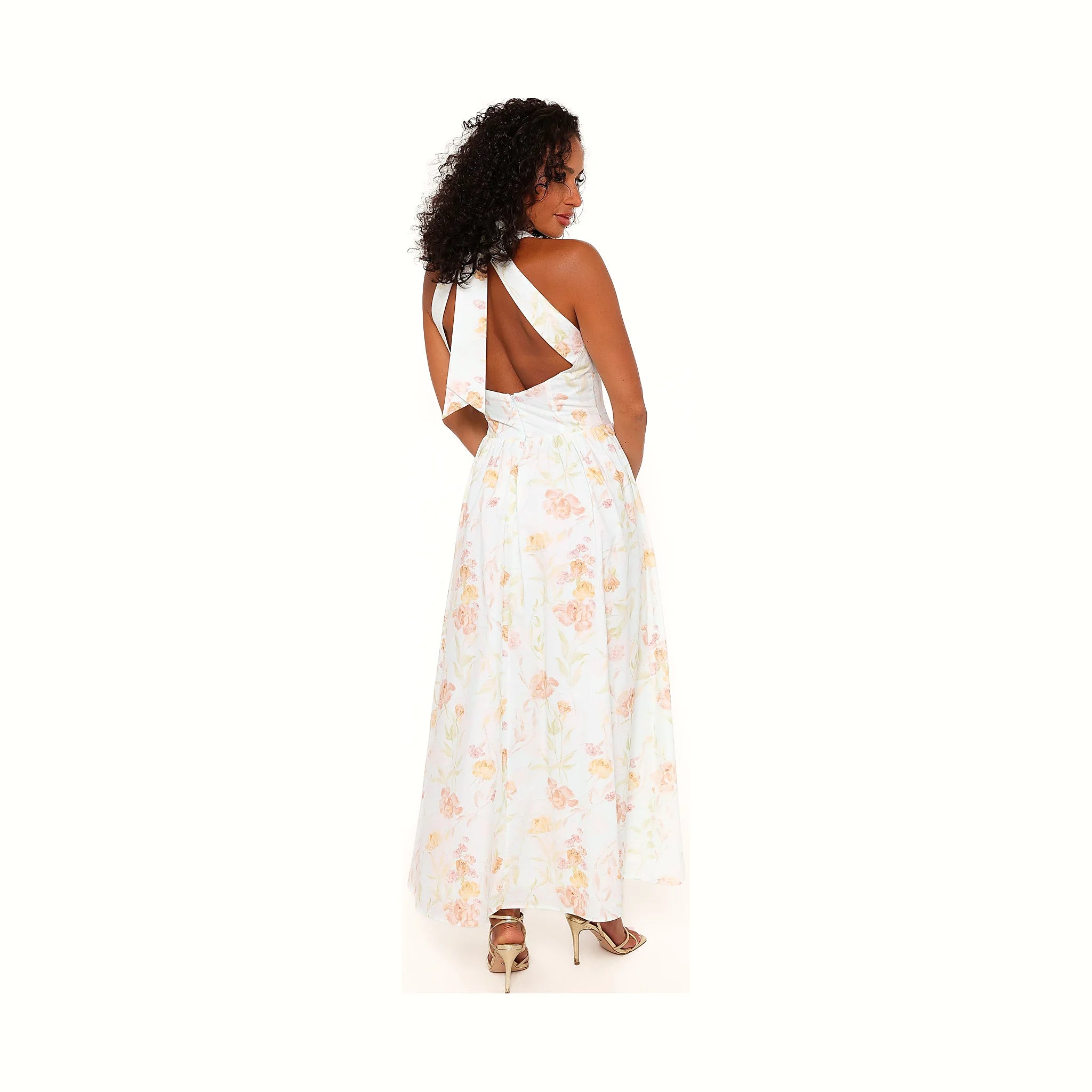 Light mint cotton maxi dress with a halterneck