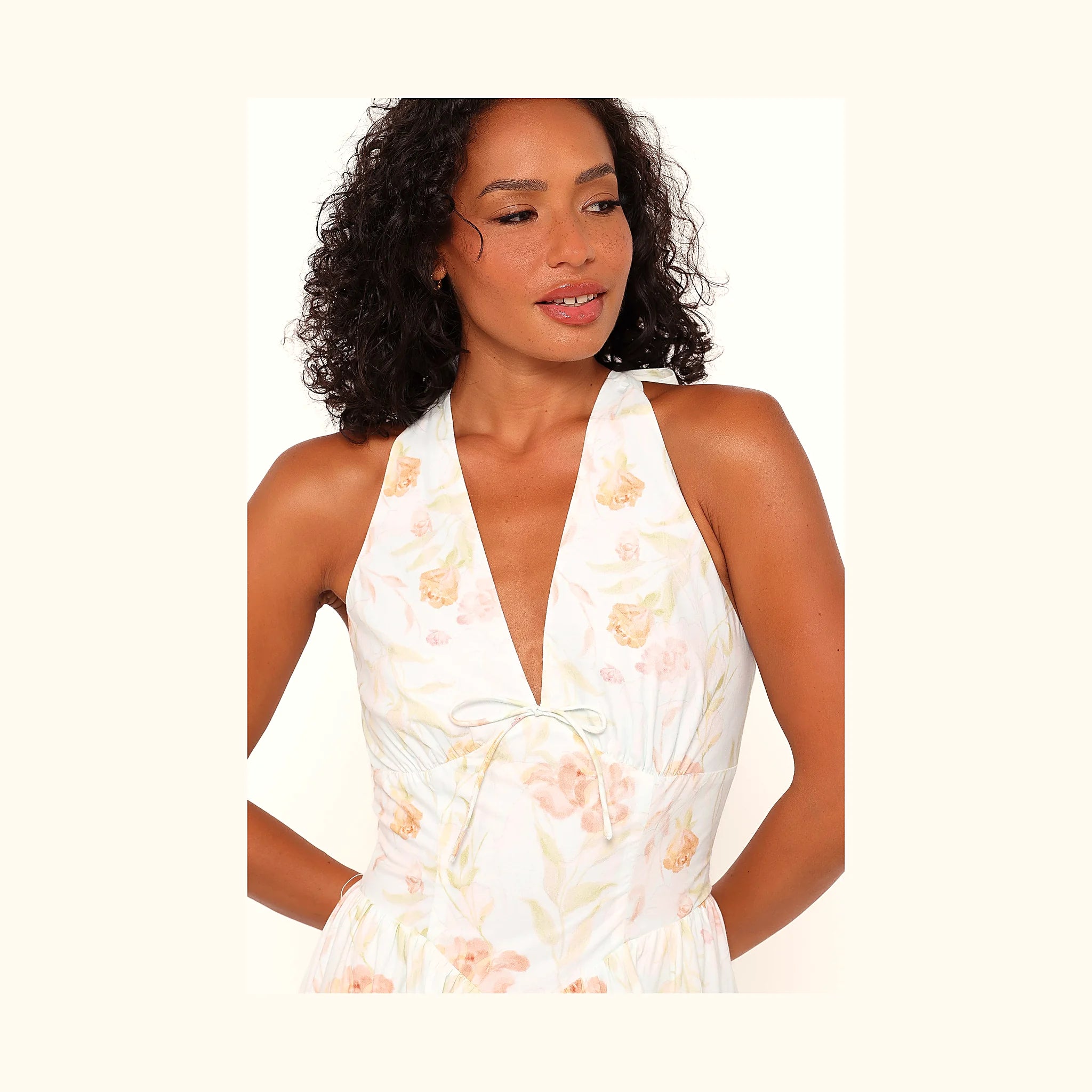 Cotton halterneck maxi dress in a soft mint shade