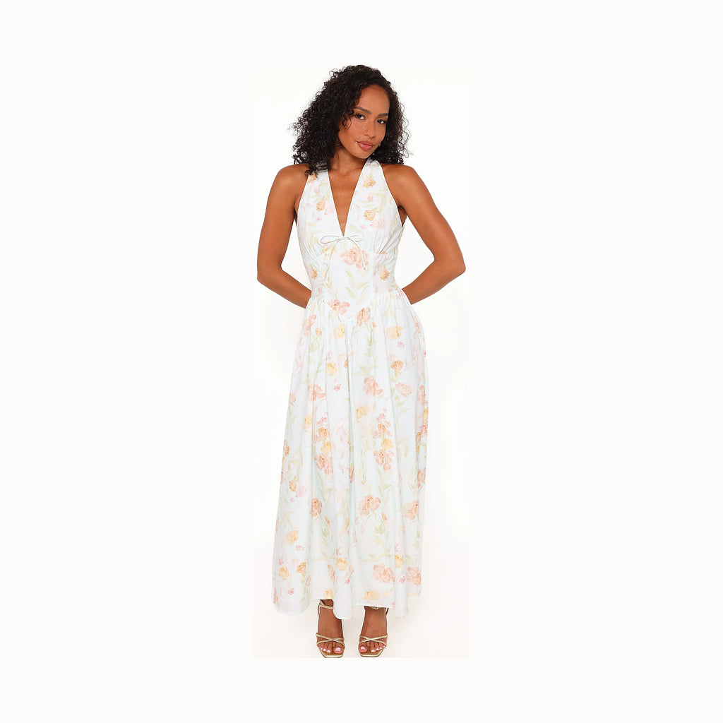 Long pale green dress in breathable cotton