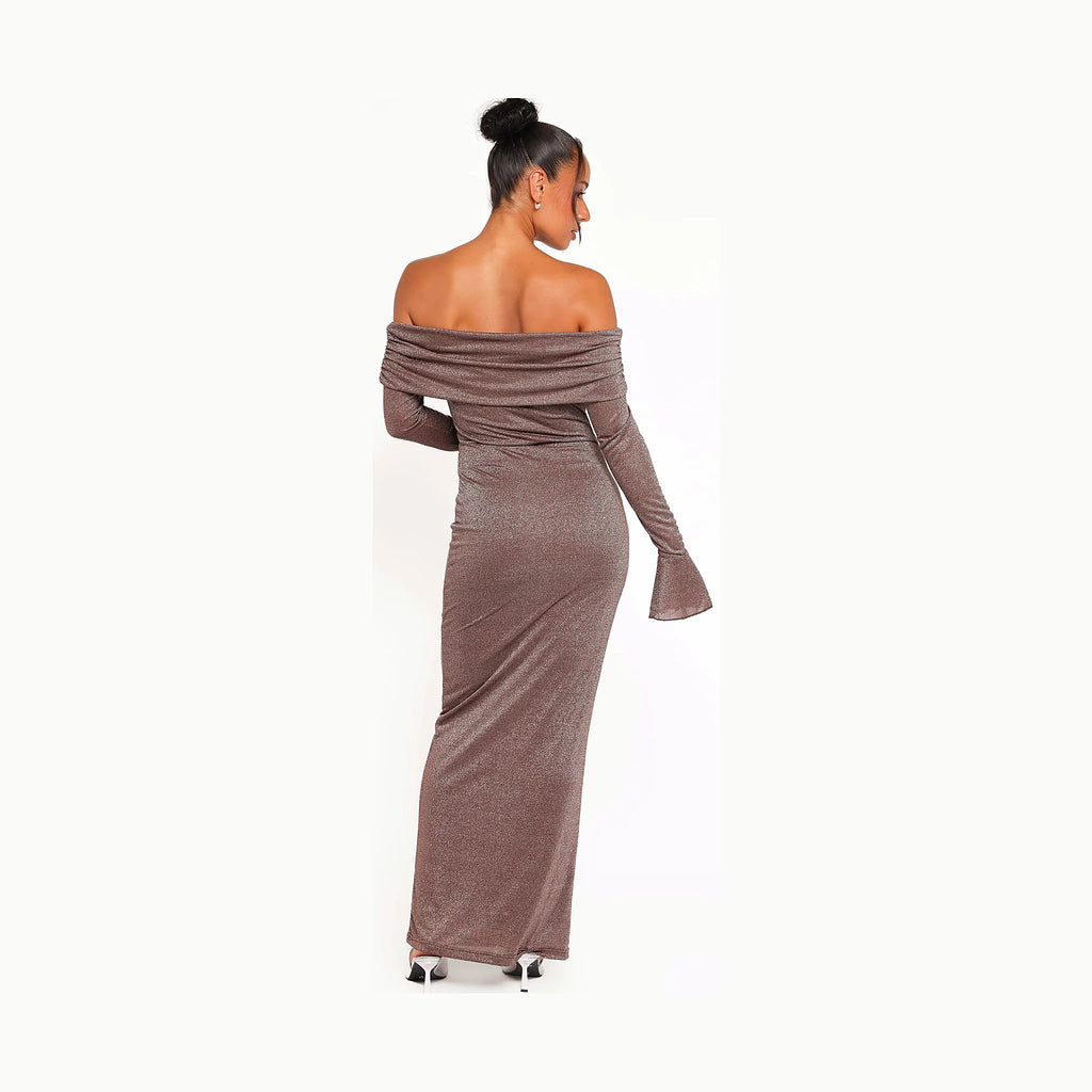 Oraton Off Shoulder Maxi Dress - Brown