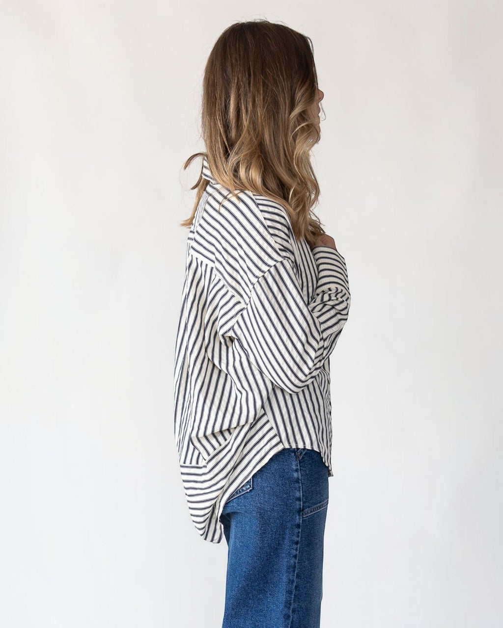 Navy Textured Stripe Top