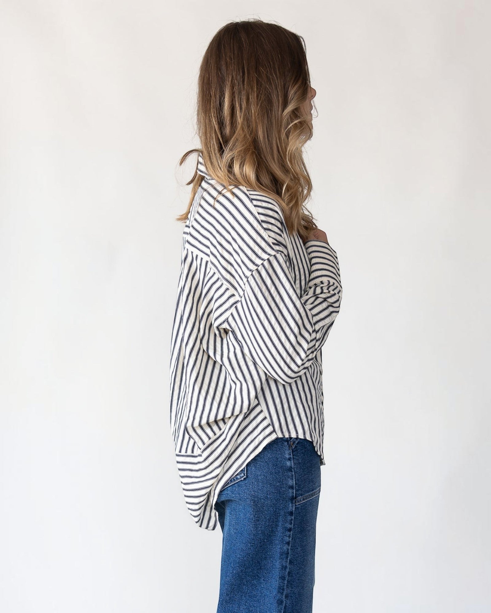Navy Textured Stripe Top