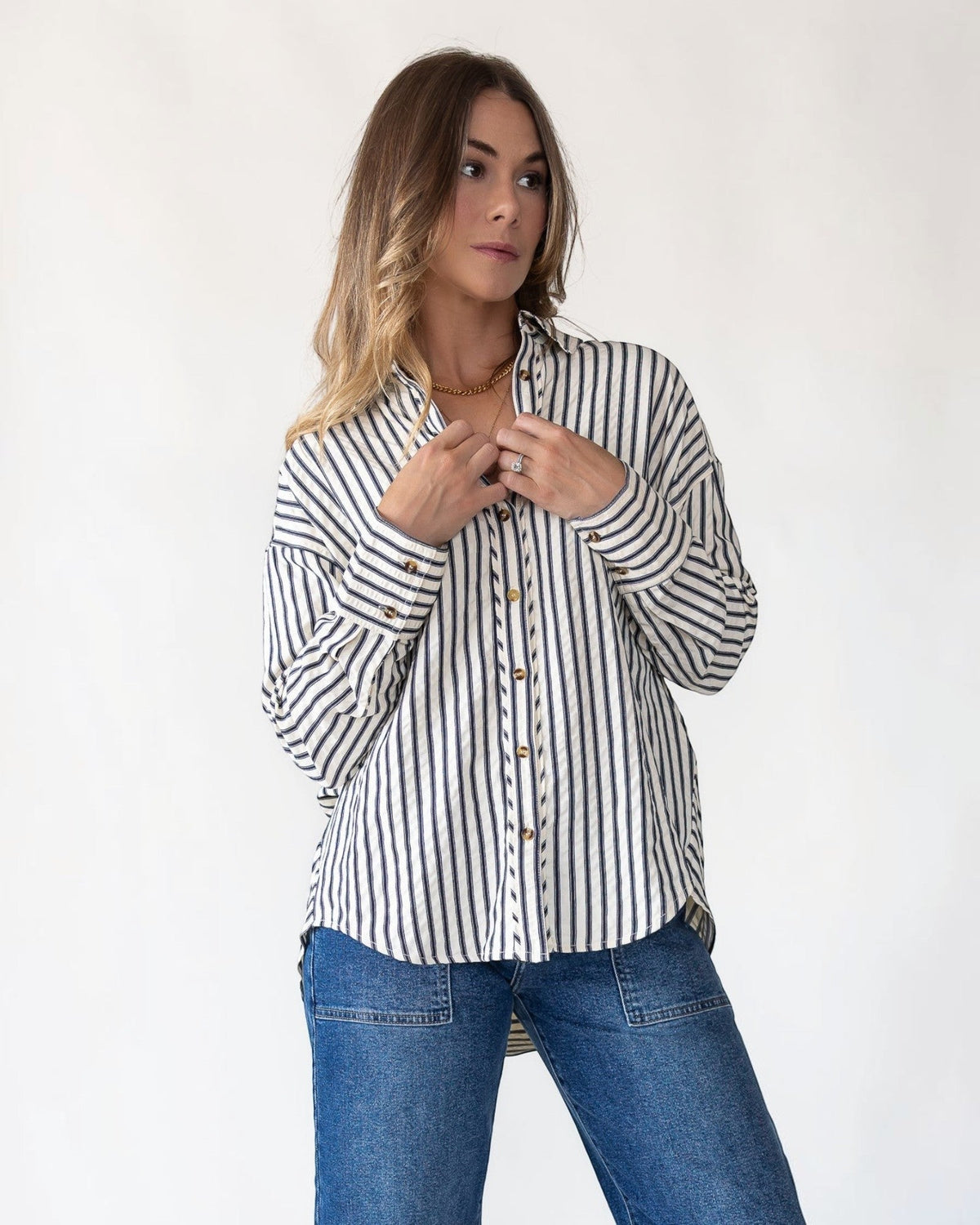 Navy Textured Stripe Top