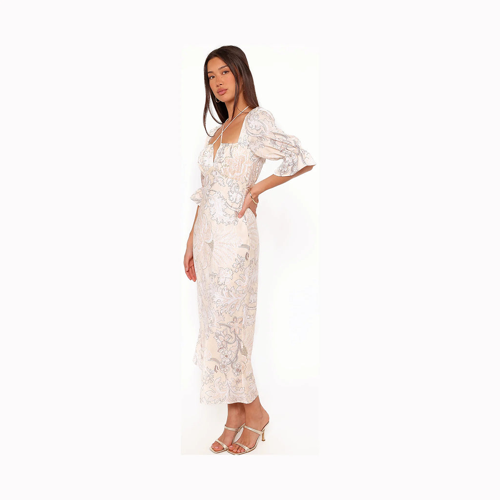Long-sleeved floral paisley dress with elasticised cuffs