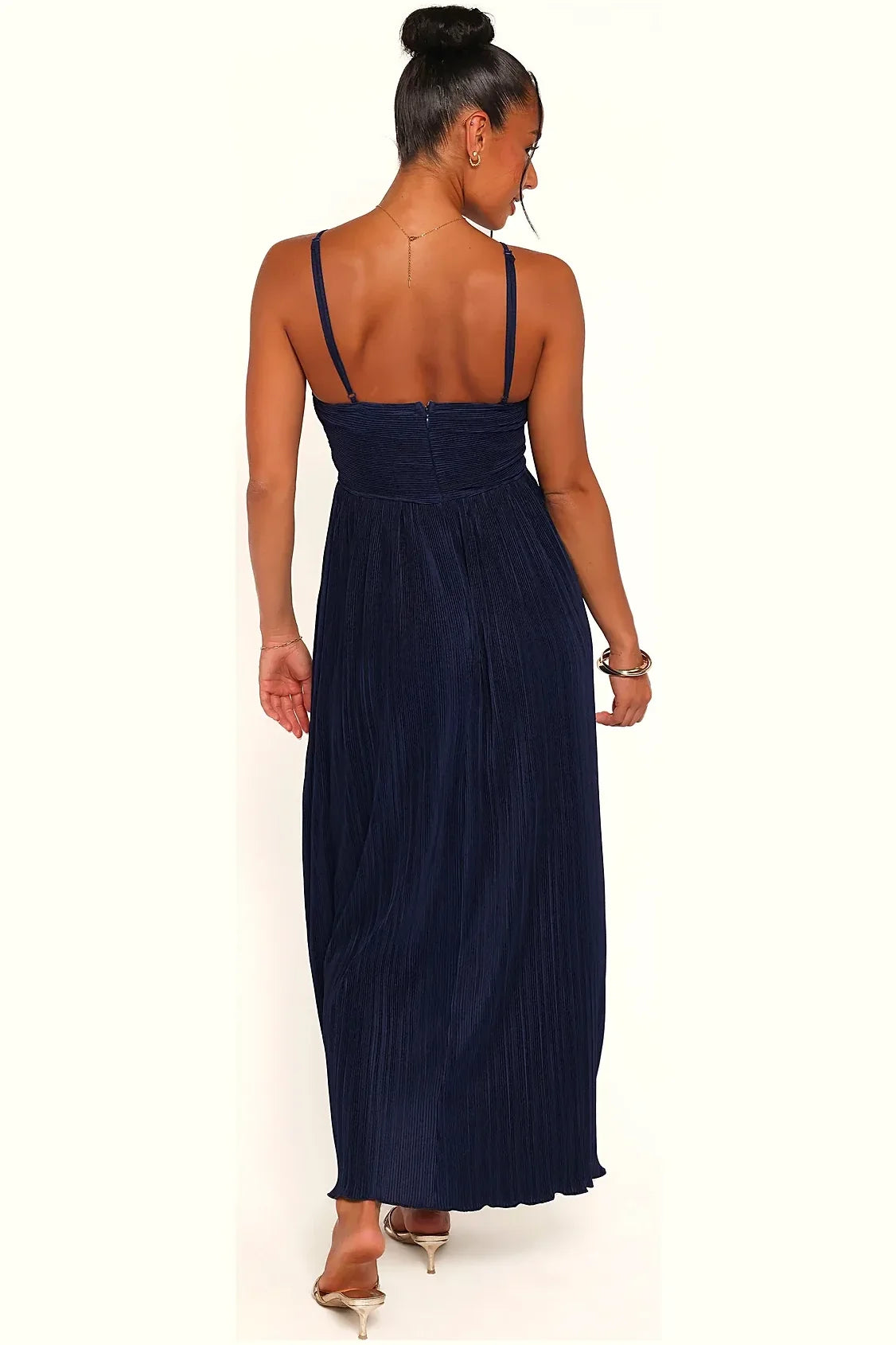Halterneck detail on the navy blue maxi dress