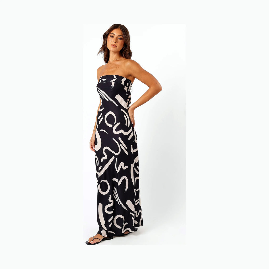 Abstract print maxi dress with an elasticised back strap