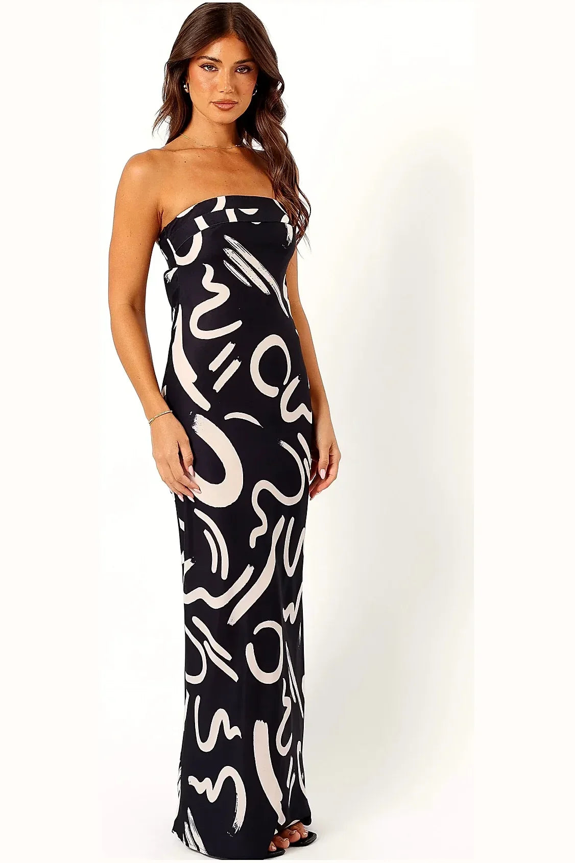 Remmie Strapless Maxi Dress - Black/White