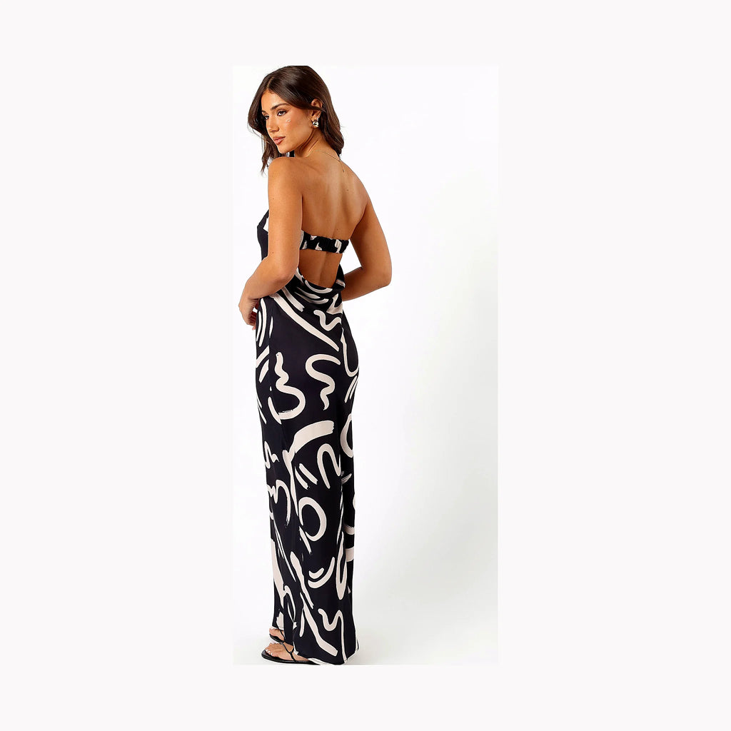 Remmie Strapless Maxi Dress - Black/White