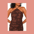 Plain brown halterneck maxi dress