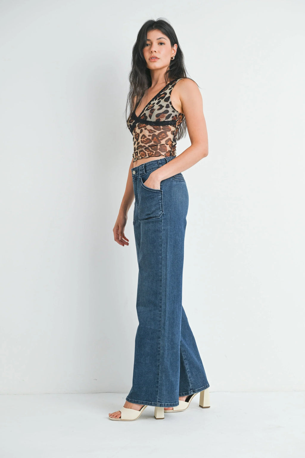 Patch Pocket Wide Leg Jean