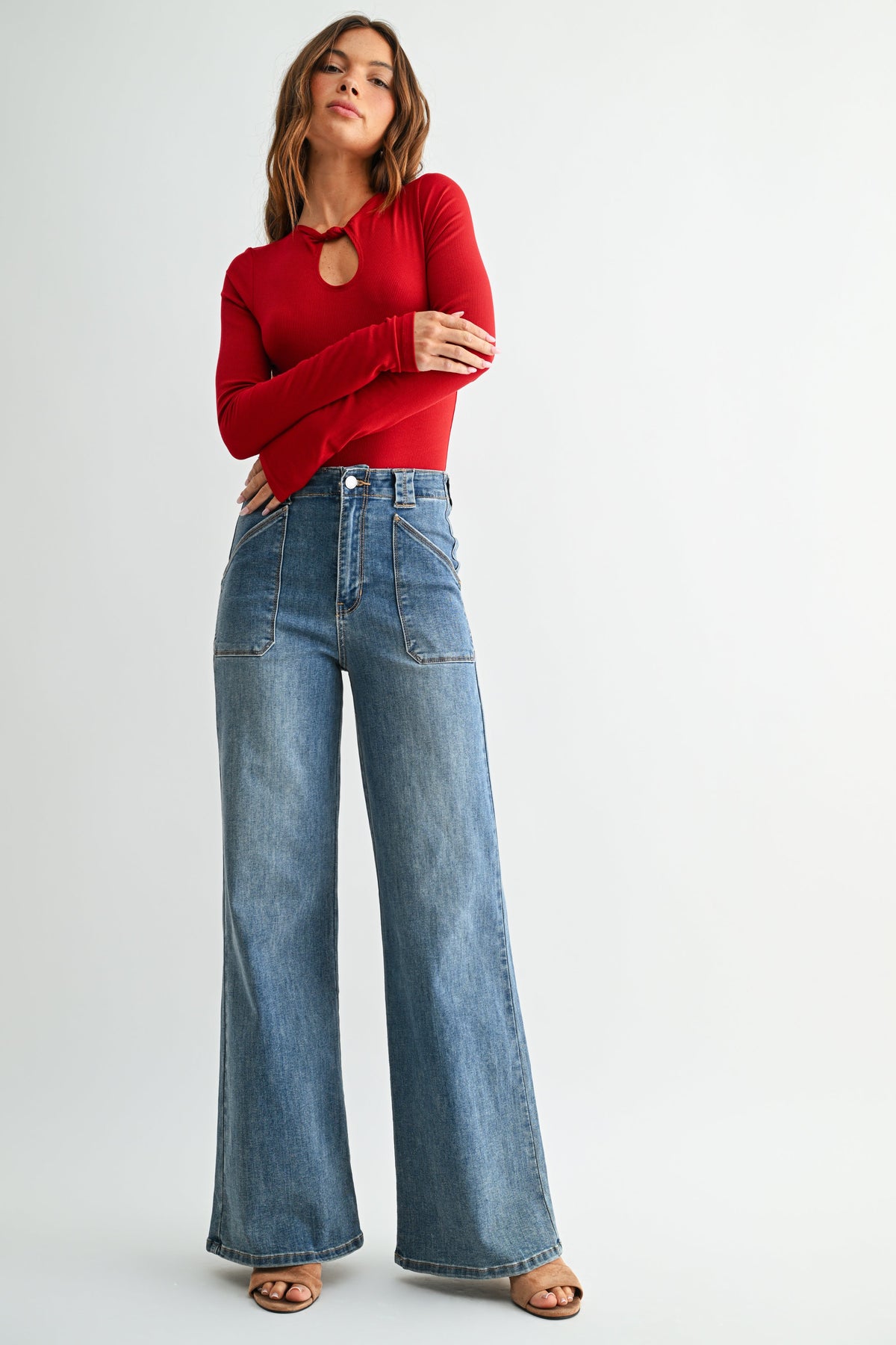 Patch Pocket Wide Leg Jean