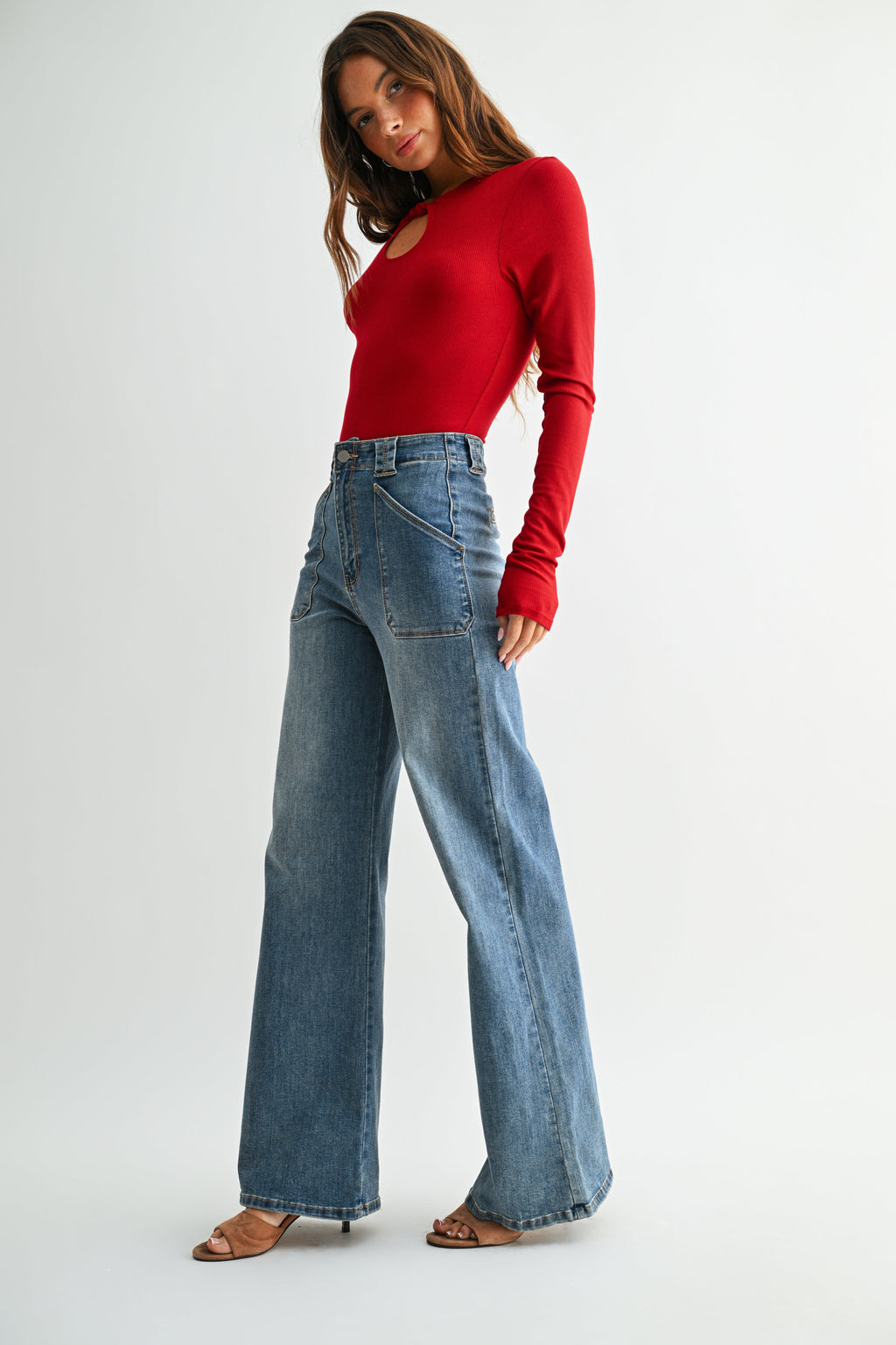 Patch Pocket Wide Leg Jean