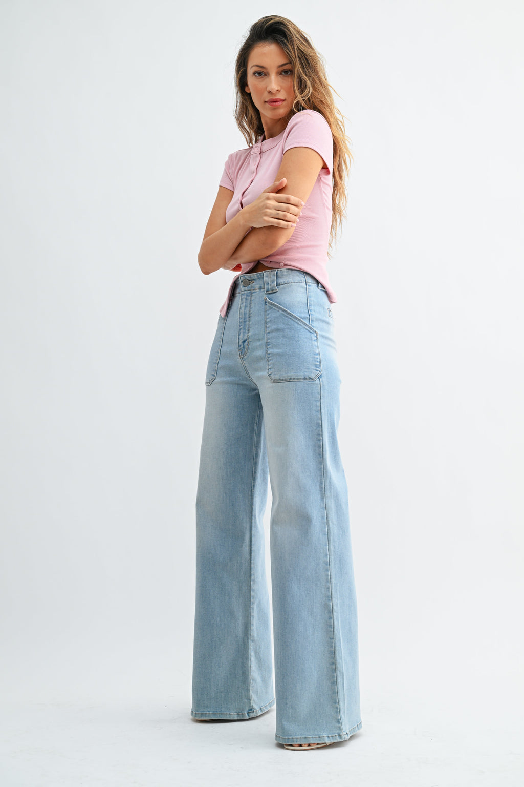 Patch Pocket Wide Leg Jean